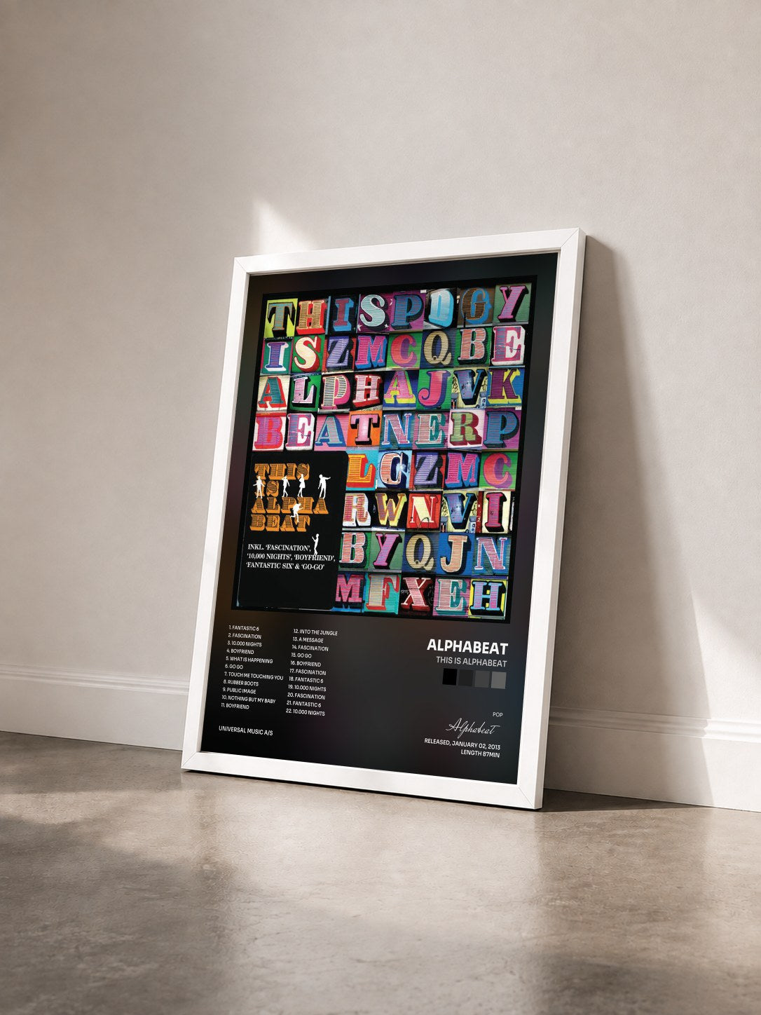 #blanc Tableau de l'album This Is Alphabeat de Alphabeat vu de trois quarts, cadre blanc