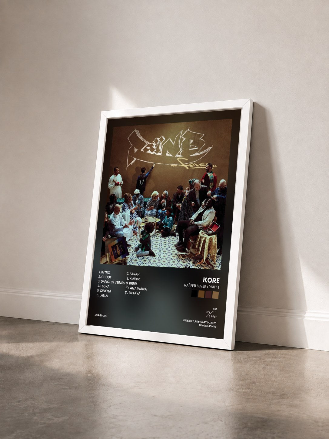 #blanc Tableau de l'album Raï'n'B Fever : Part 1 de Kore vu de trois quarts, cadre blanc