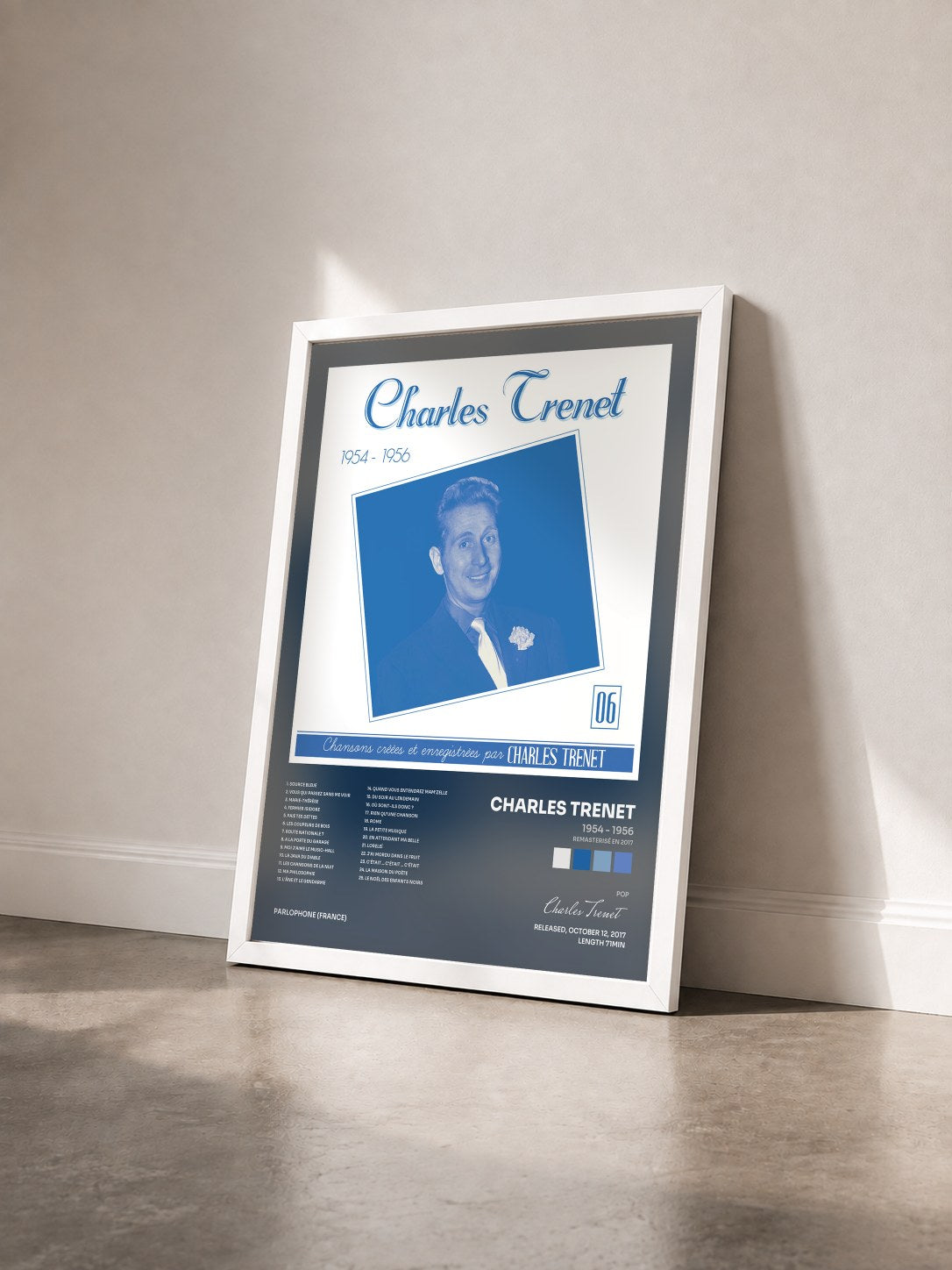 #blanc Tableau de l'album 1954 - 1956 (Remasterisé en 2017) de Charles Trenet vu de trois quarts, cadre blanc