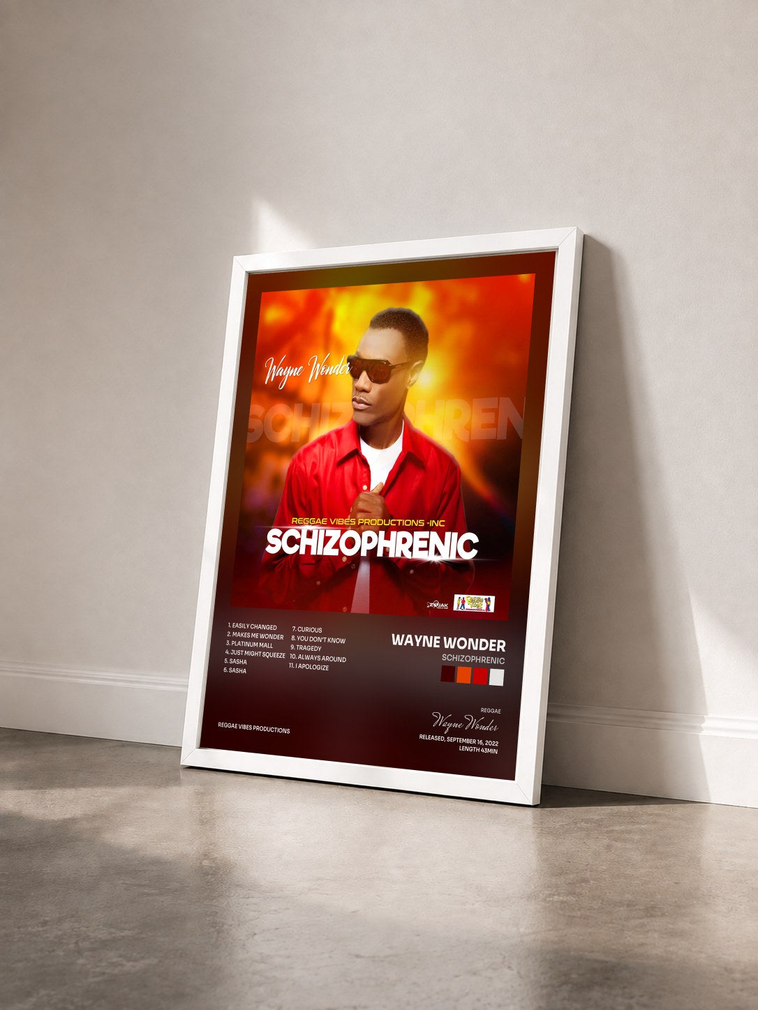 #blanc Tableau de l'album Schizophrenic de Wayne Wonder vu de trois quarts, cadre blanc