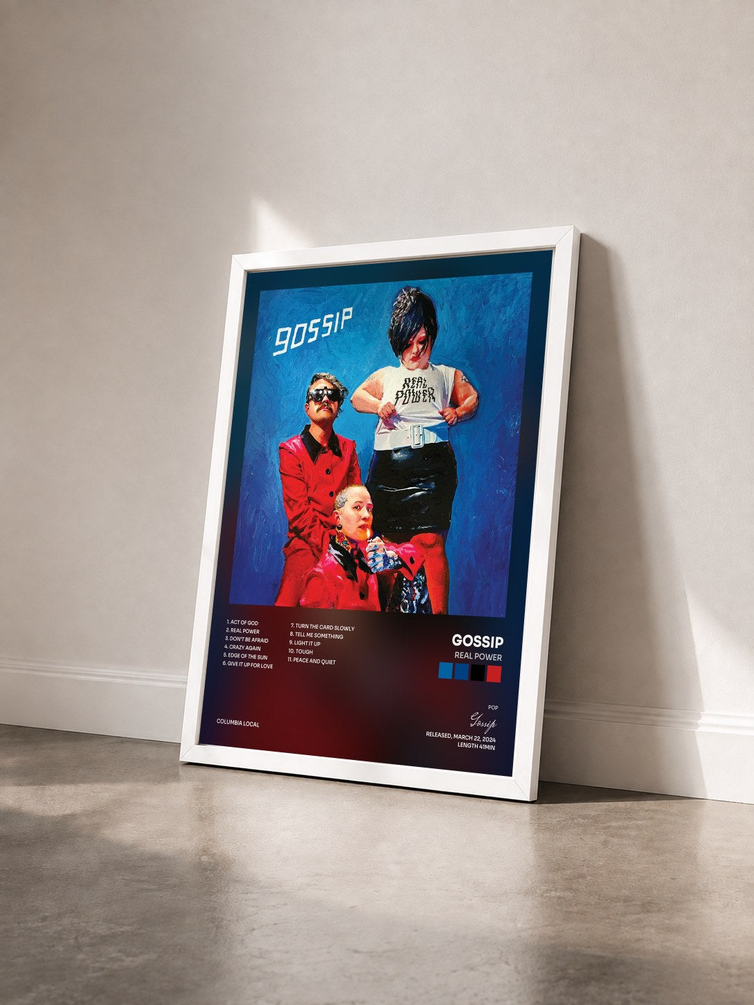#blanc Tableau de l'album Real Power de Gossip vu de trois quarts, cadre blanc