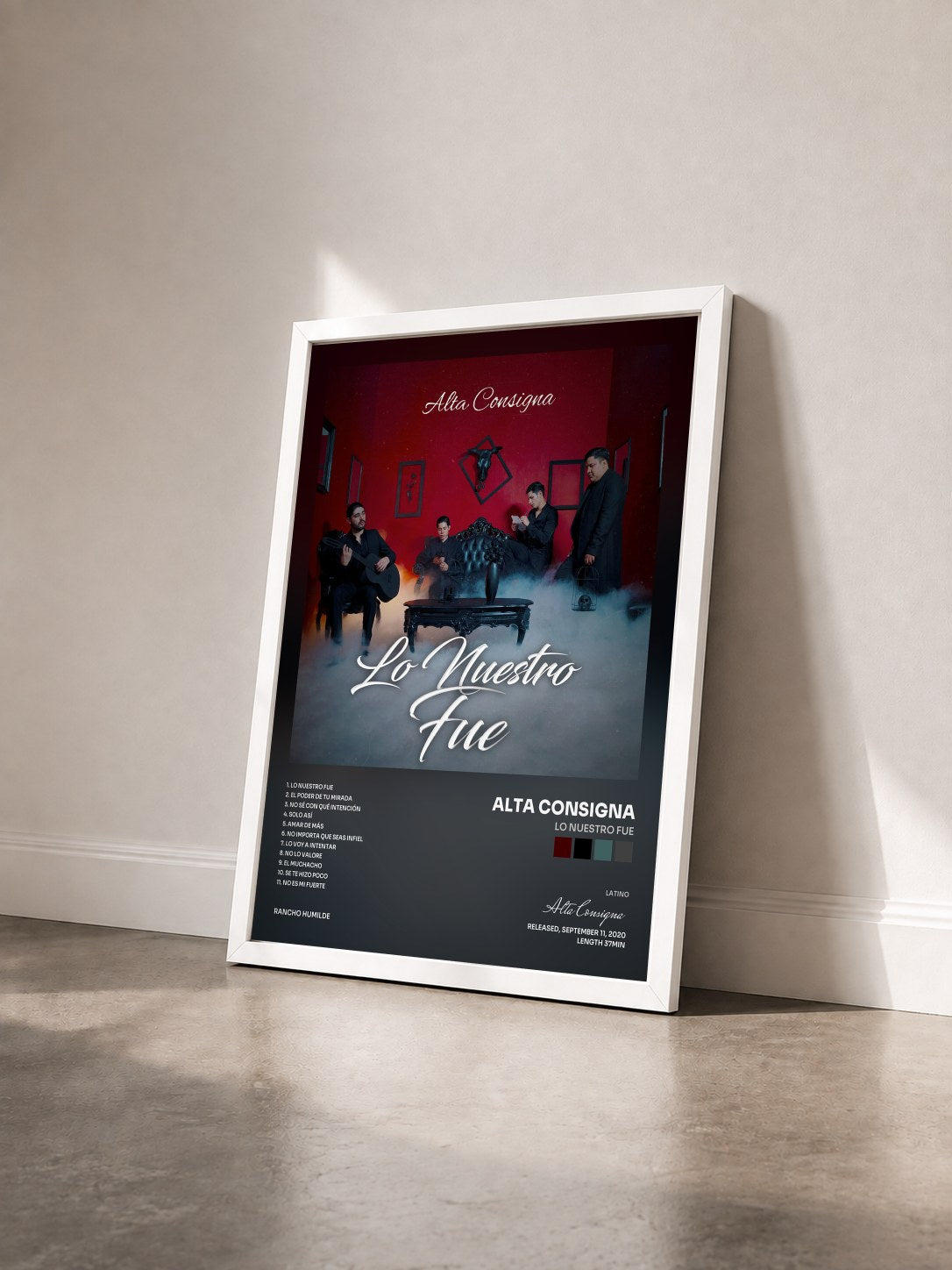 #blanc Tableau de l'album Lo Nuestro Fue de Alta Consigna vu de trois quarts, cadre blanc
