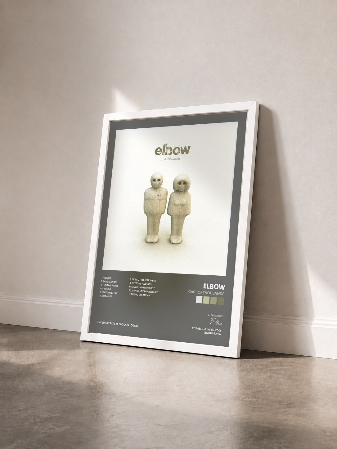 #blanc Tableau de l'album Cast Of Thousands de Elbow vu de trois quarts, cadre blanc