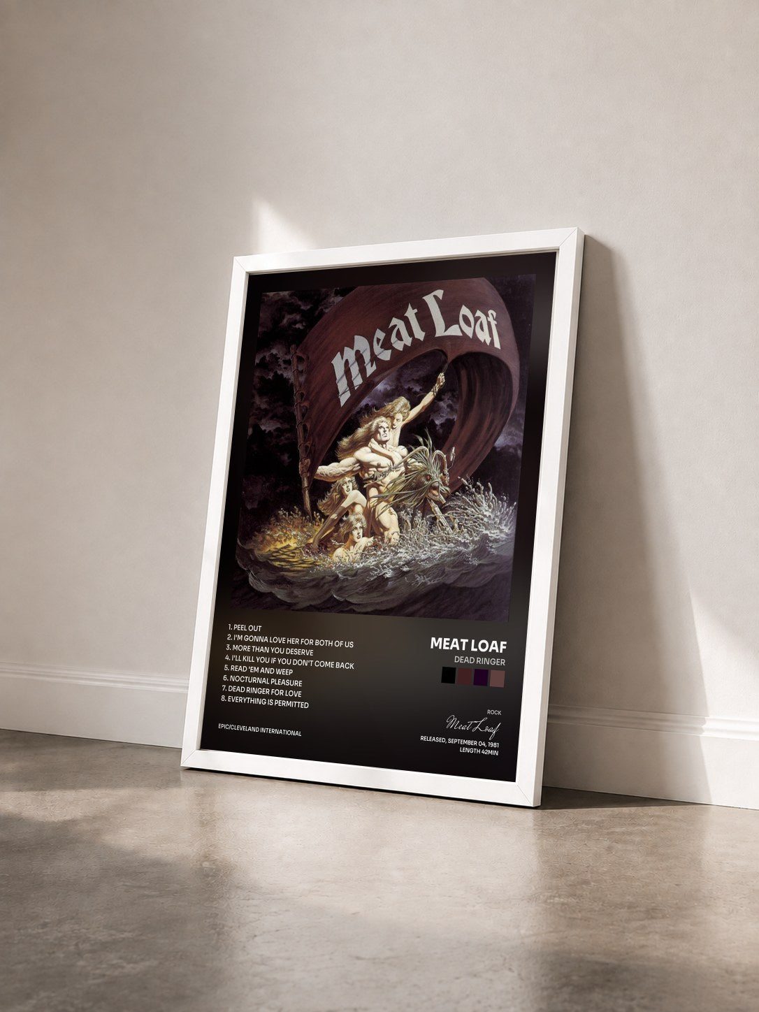 #blanc Tableau de l'album Dead Ringer de Meat Loaf vu de trois quarts, cadre blanc
