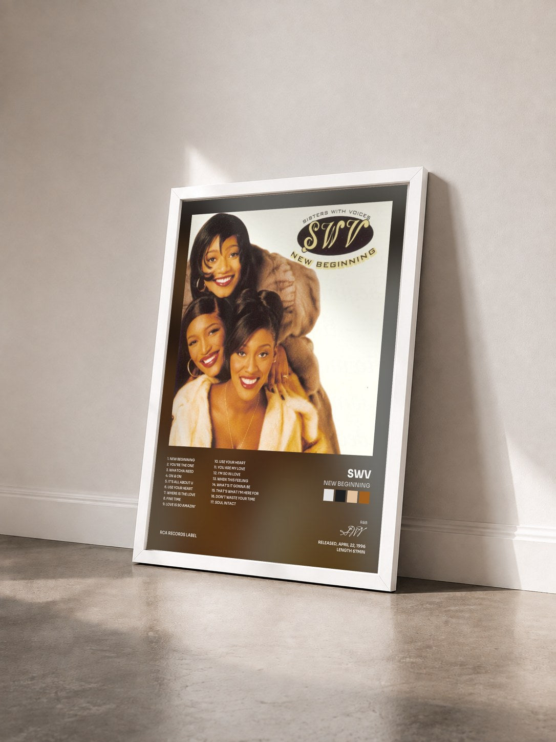 #blanc Tableau de l'album New Beginning de SWV vu de trois quarts, cadre blanc