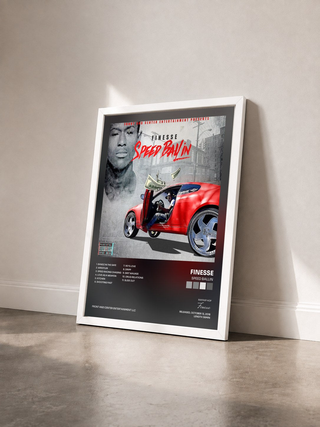 #blanc Tableau de l'album Speed Ballin de Finesse vu de trois quarts, cadre blanc