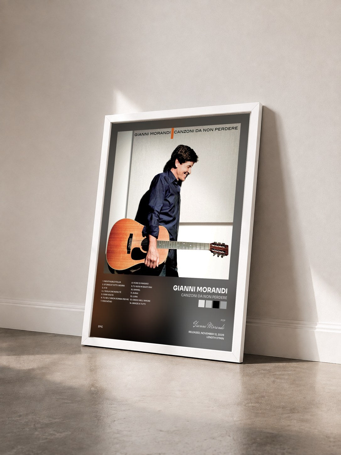 #blanc Tableau de l'album Canzoni Da Non Perdere de Gianni Morandi vu de trois quarts, cadre blanc