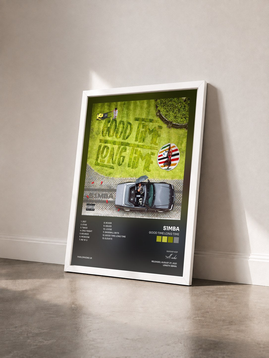 #blanc Tableau de l'album Good Time Long Time de S1mba vu de trois quarts, cadre blanc