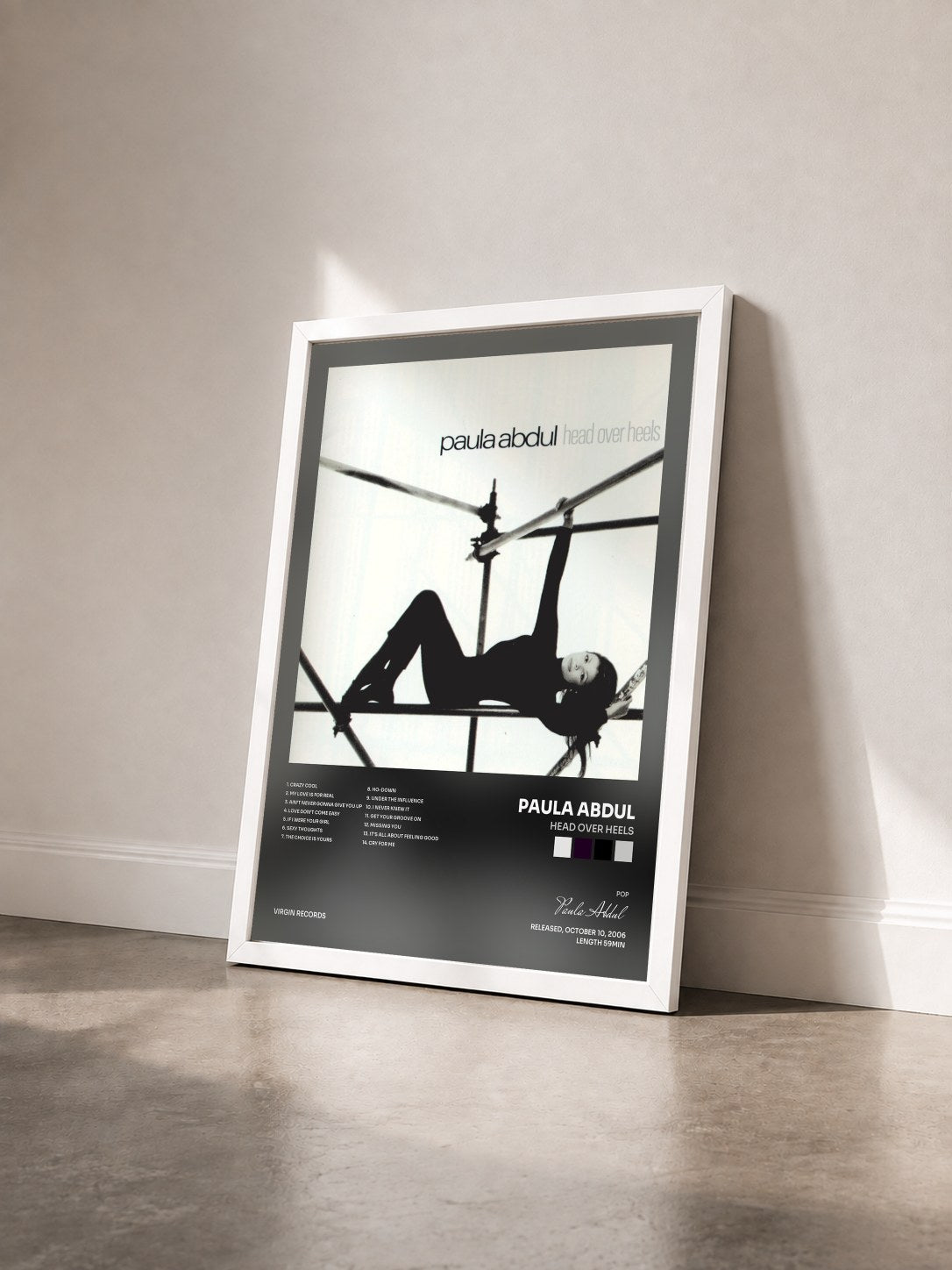 #blanc Tableau de l'album Head Over Heels de Paula Abdul vu de trois quarts, cadre blanc
