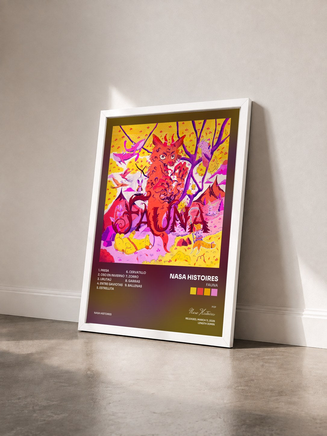 #blanc Tableau de l'album FAUNA de Nasa Histoires vu de trois quarts, cadre blanc
