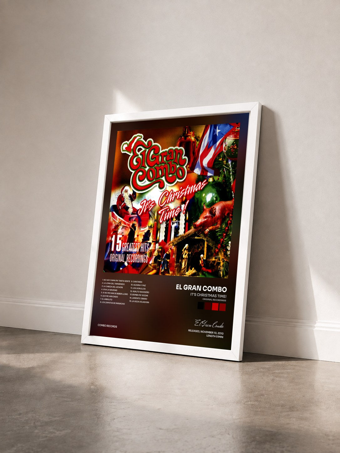#blanc Tableau de l'album It's Christmas Time! (Original Recordings) de El Gran Combo vu de trois quarts, cadre blanc