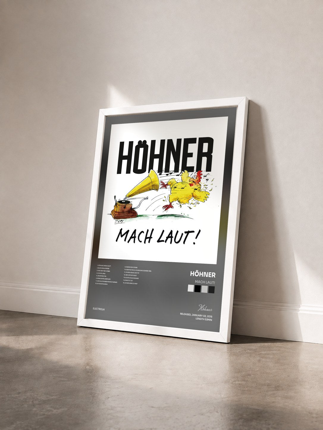 #blanc Tableau de l'album Mach laut! de Höhner vu de trois quarts, cadre blanc