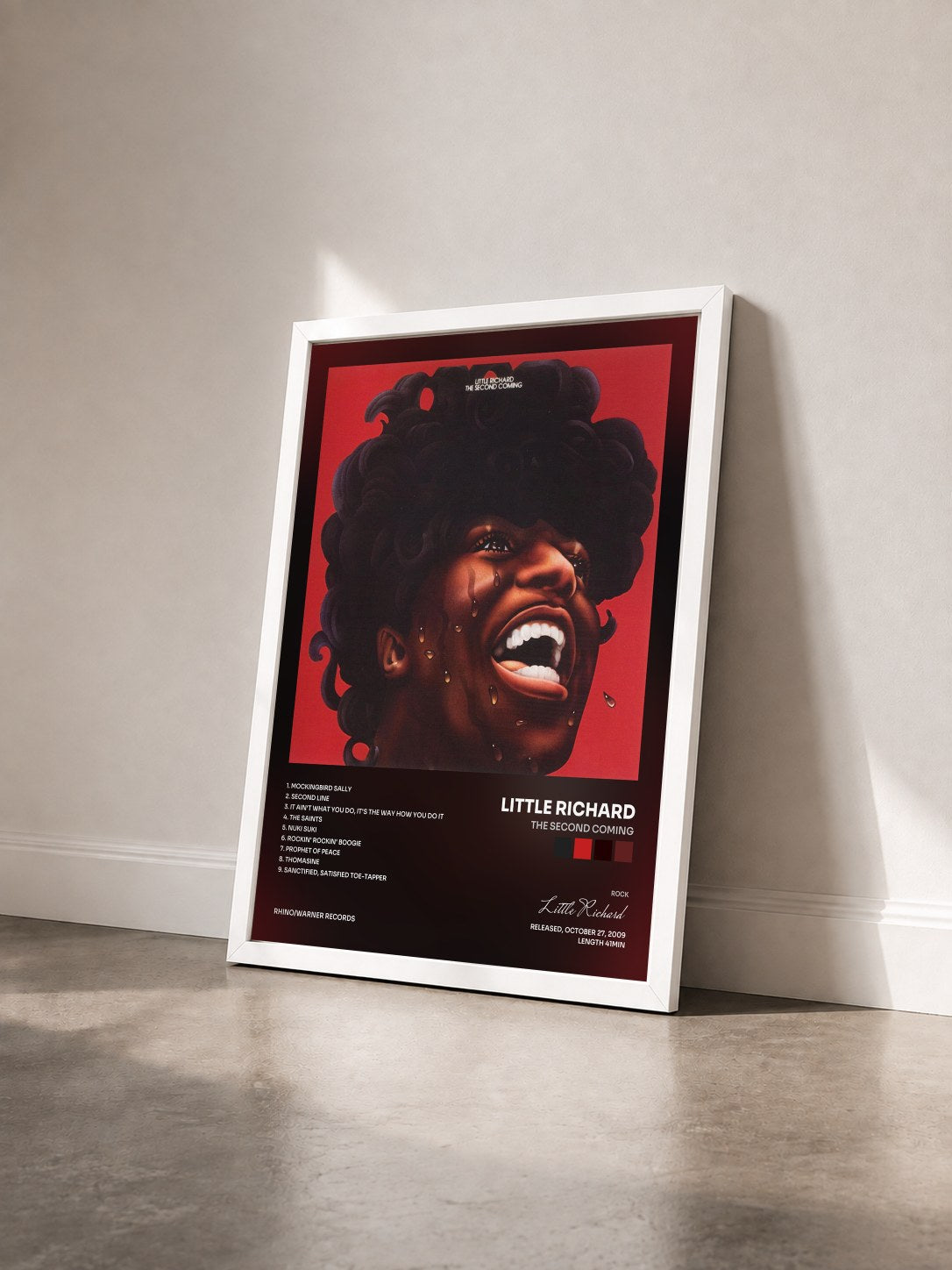 #blanc Tableau de l'album The Second Coming de Little Richard vu de trois quarts, cadre blanc