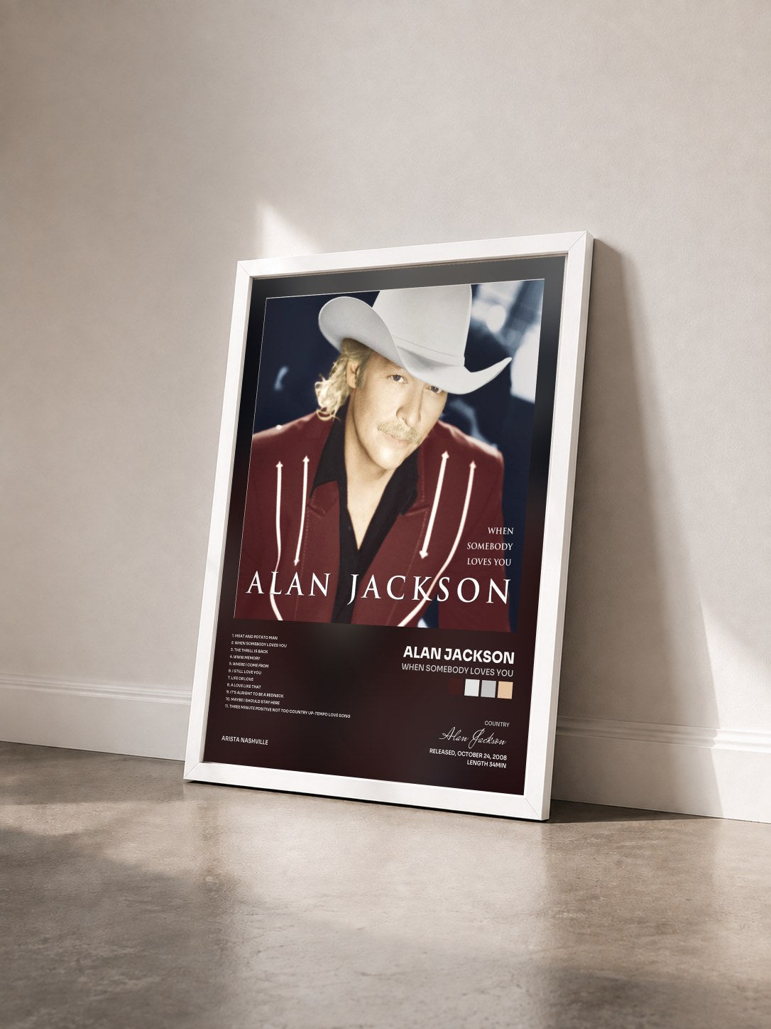 #blanc Tableau de l'album When Somebody Loves You de Alan Jackson vu de trois quarts, cadre blanc