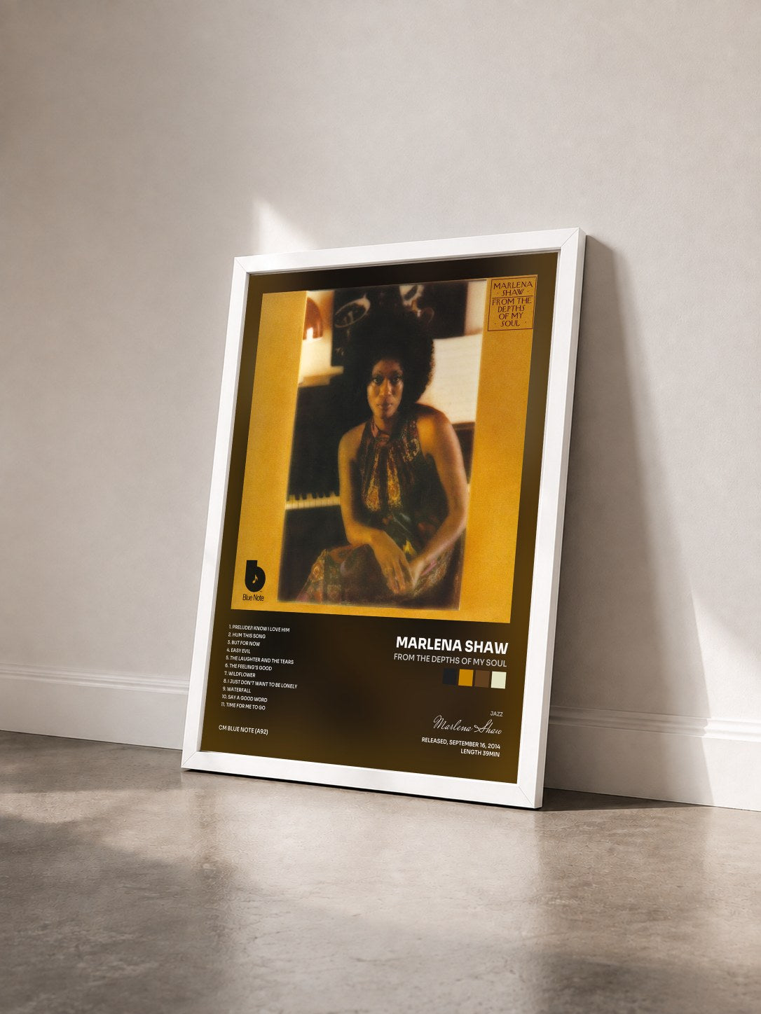 #blanc Tableau de l'album From The Depths Of My Soul de Marlena Shaw vu de trois quarts, cadre blanc