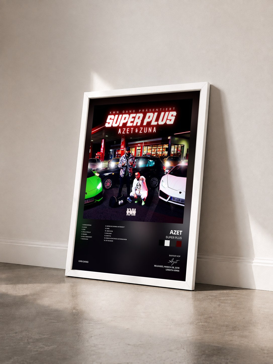 #blanc Tableau de l'album Super Plus de Azet vu de trois quarts, cadre blanc