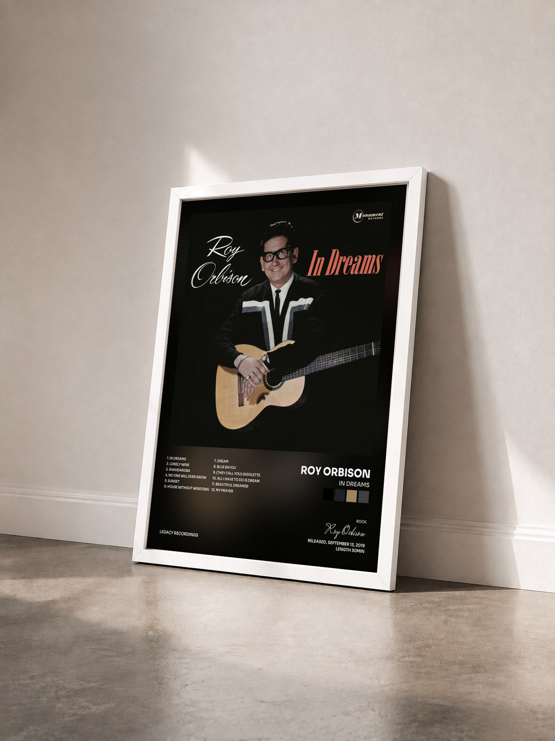 #blanc Tableau de l'album In Dreams de Roy Orbison vu de trois quarts, cadre blanc