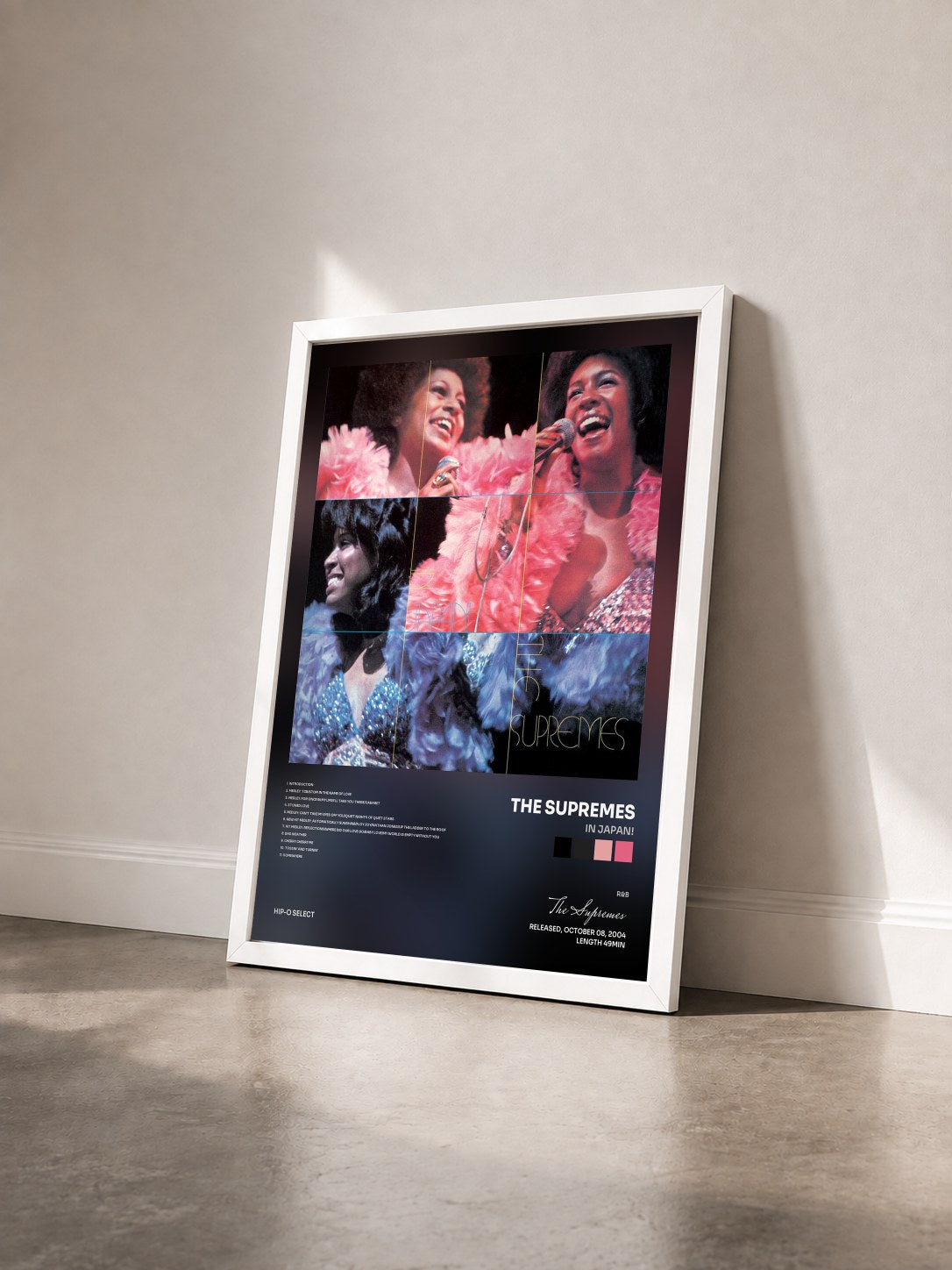 #blanc Tableau de l'album In Japan! de The Supremes vu de trois quarts, cadre blanc
