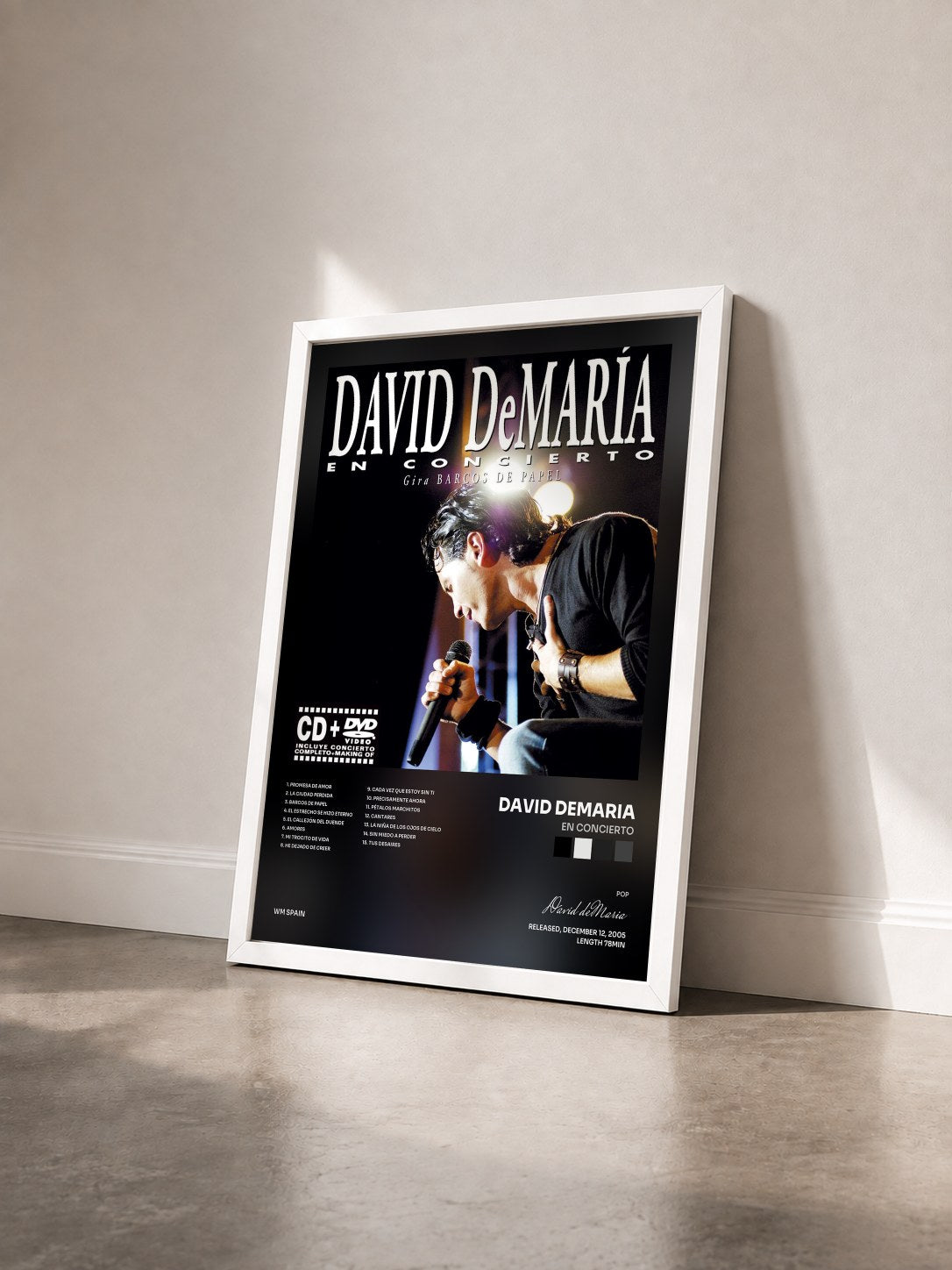 #blanc Tableau de l'album En concierto de David deMaria vu de trois quarts, cadre blanc