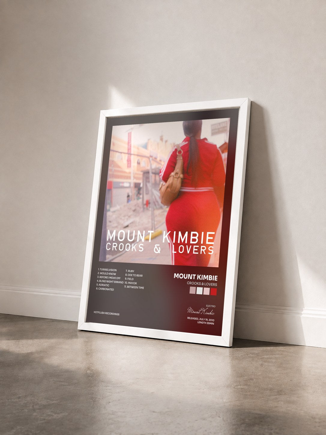 #blanc Tableau de l'album Crooks & Lovers de Mount Kimbie vu de trois quarts, cadre blanc