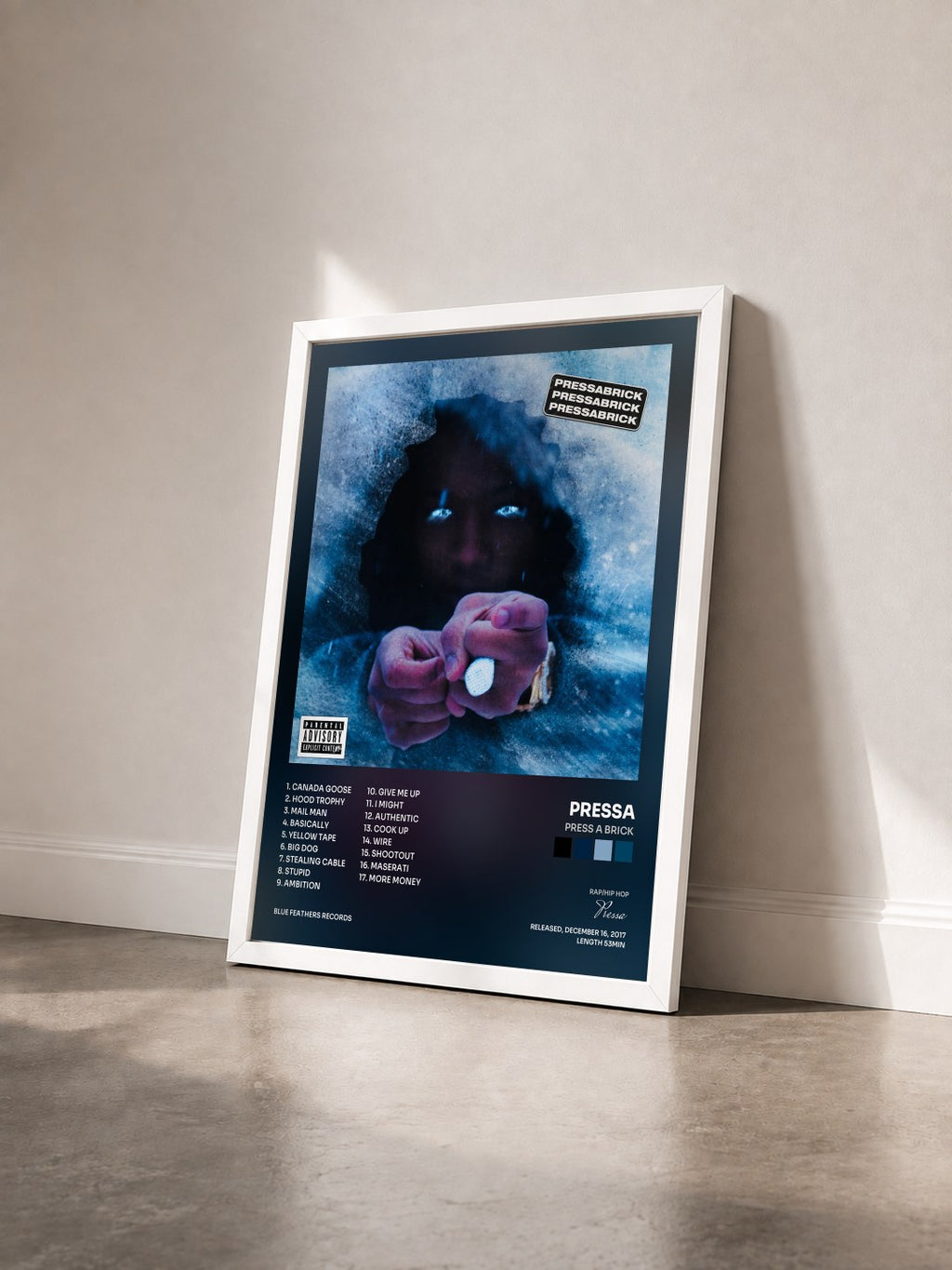 #blanc Press a Brick by Pressa as a framed art print seen at an angle, white frame