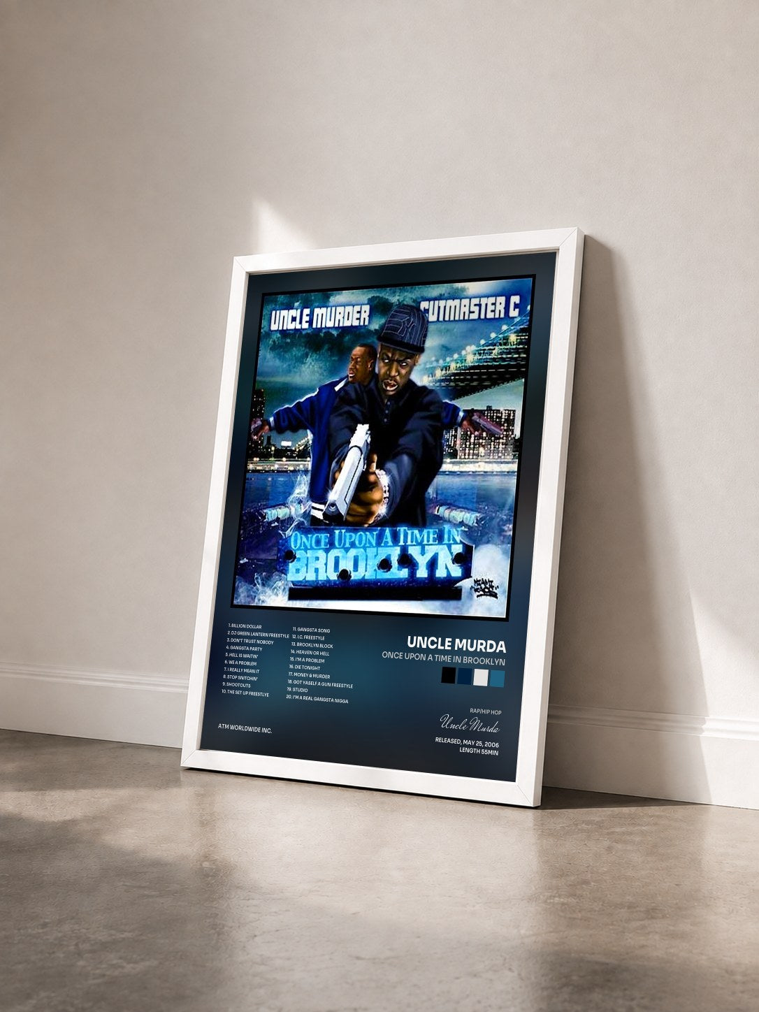 #blanc Tableau de l'album Once Upon a Time in Brooklyn de Uncle Murda vu de trois quarts, cadre blanc