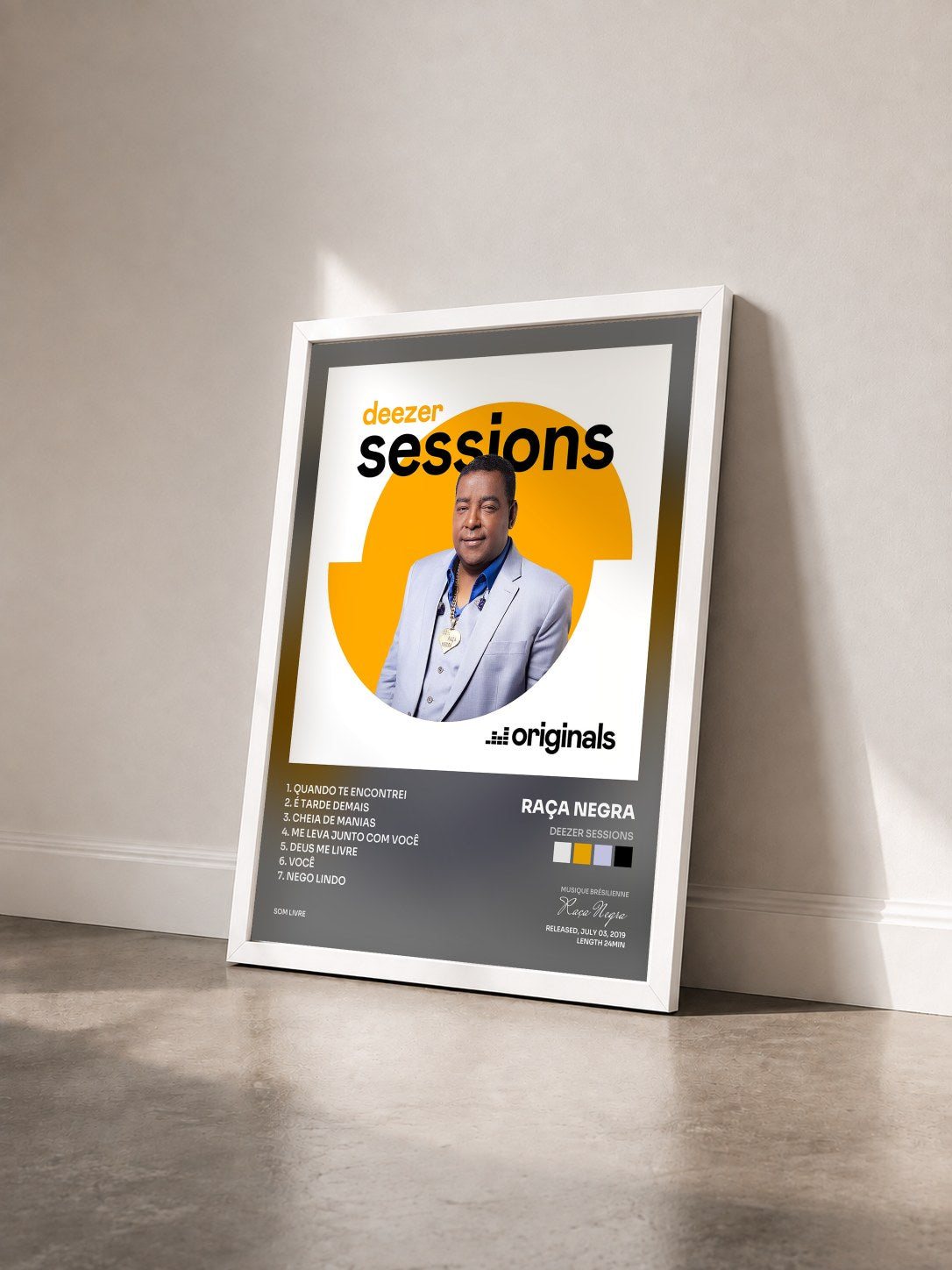 #blanc Tableau de l'album Deezer Sessions de Raça Negra vu de trois quarts, cadre blanc