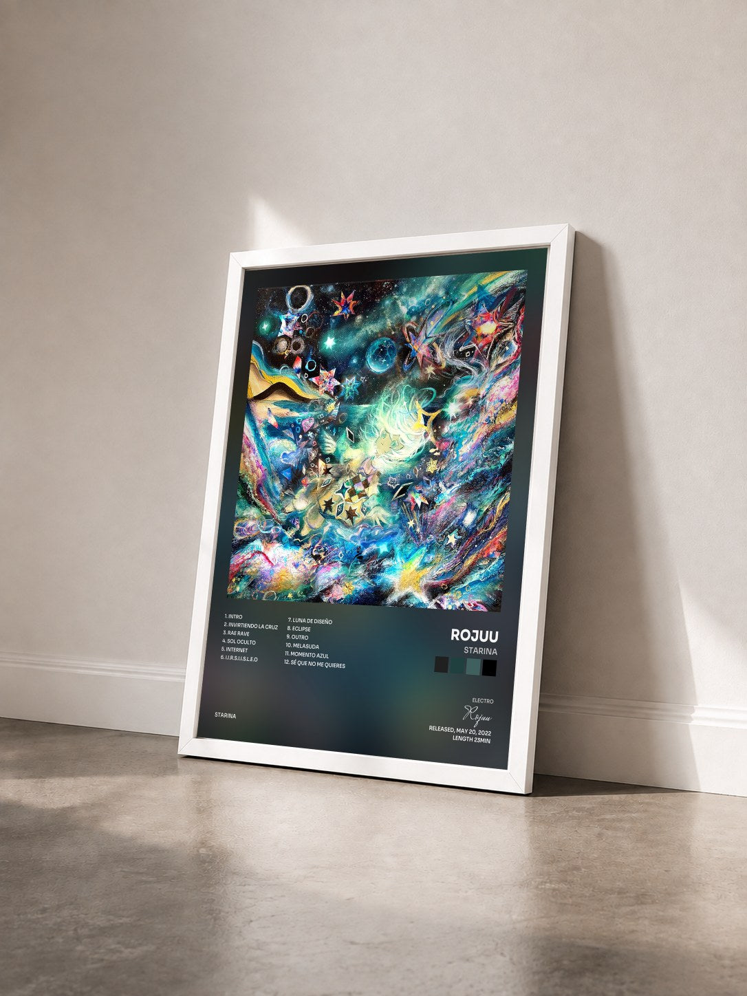 #blanc Tableau de l'album Starina de Rojuu vu de trois quarts, cadre blanc