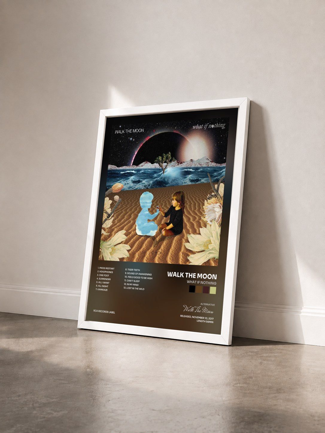 #blanc Tableau de l'album What If Nothing de Walk The Moon vu de trois quarts, cadre blanc