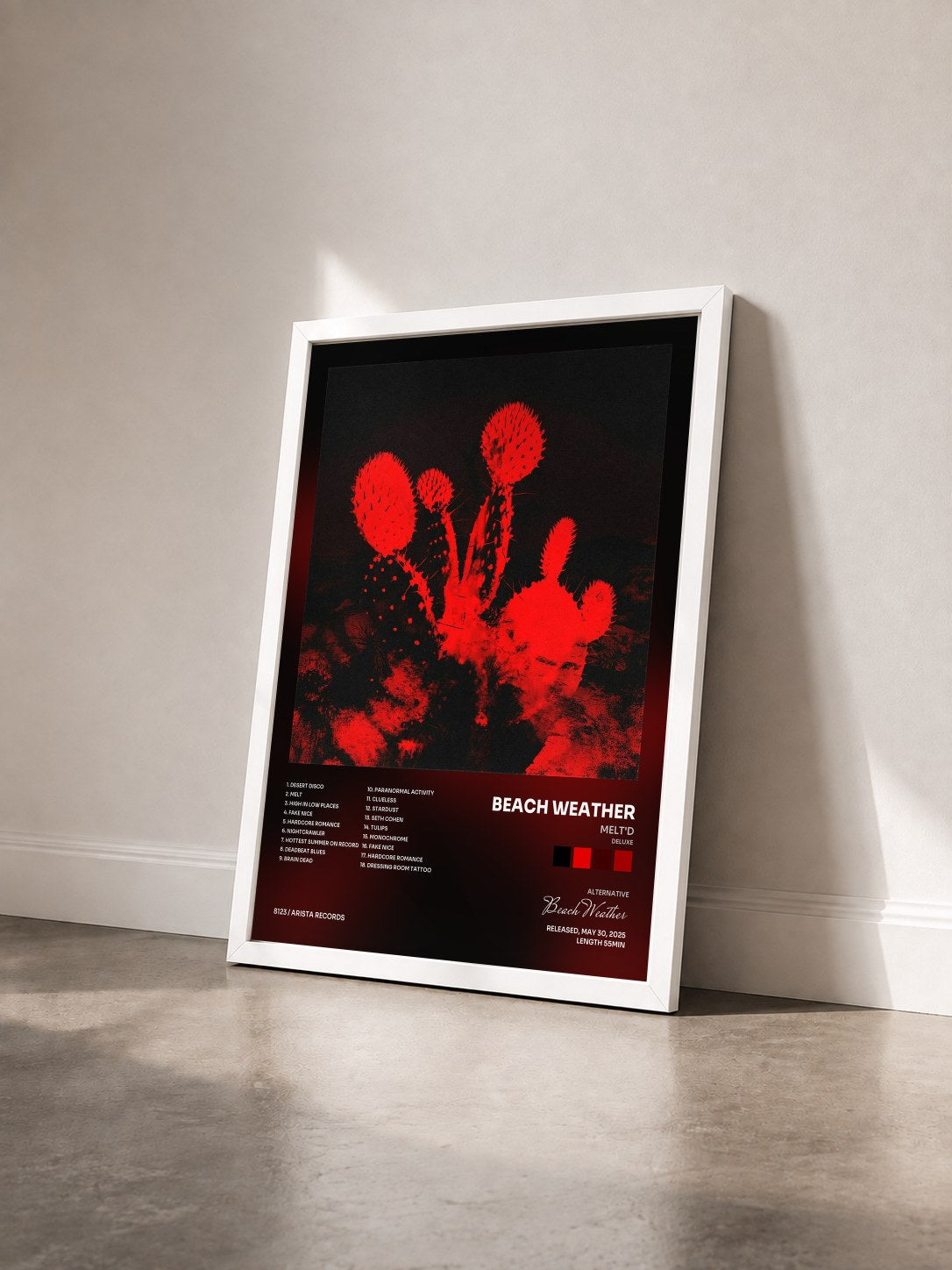 #blanc Tableau de l'album Melt'd (deluxe) de Beach Weather vu de trois quarts, cadre blanc