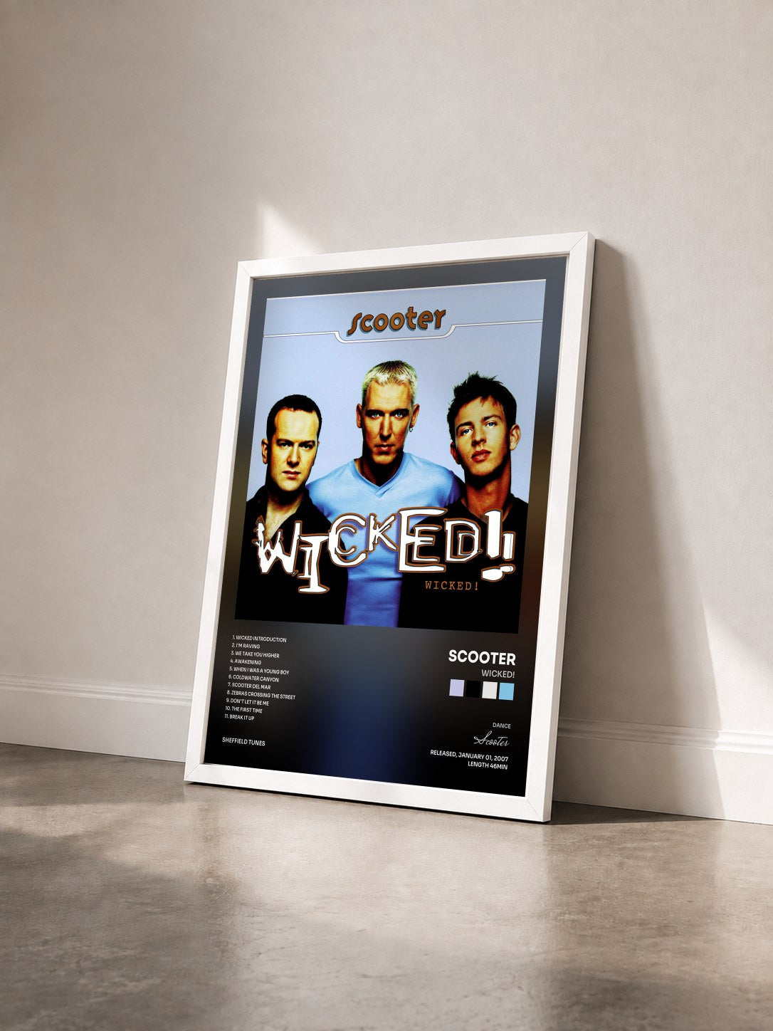 #blanc Tableau de l'album Wicked! de Scooter vu de trois quarts, cadre blanc