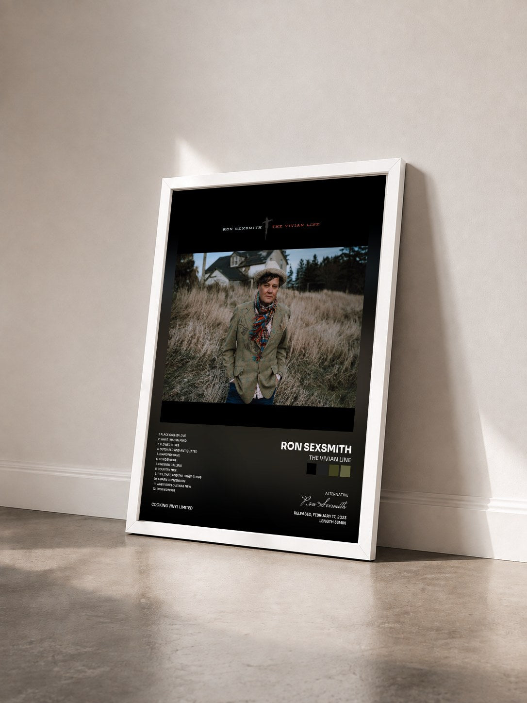 #blanc Tableau de l'album The Vivian Line de Ron Sexsmith vu de trois quarts, cadre blanc