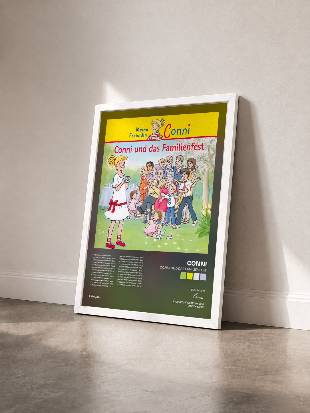 #blanc Tableau de l'album Conni und das Familienfest de Conni vu de trois quarts, cadre blanc