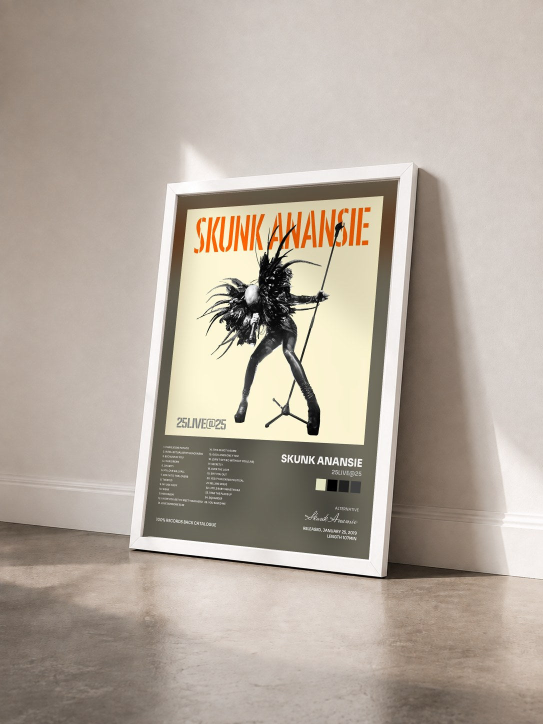 #blanc Tableau de l'album 25LIVE@25 de Skunk Anansie vu de trois quarts, cadre blanc