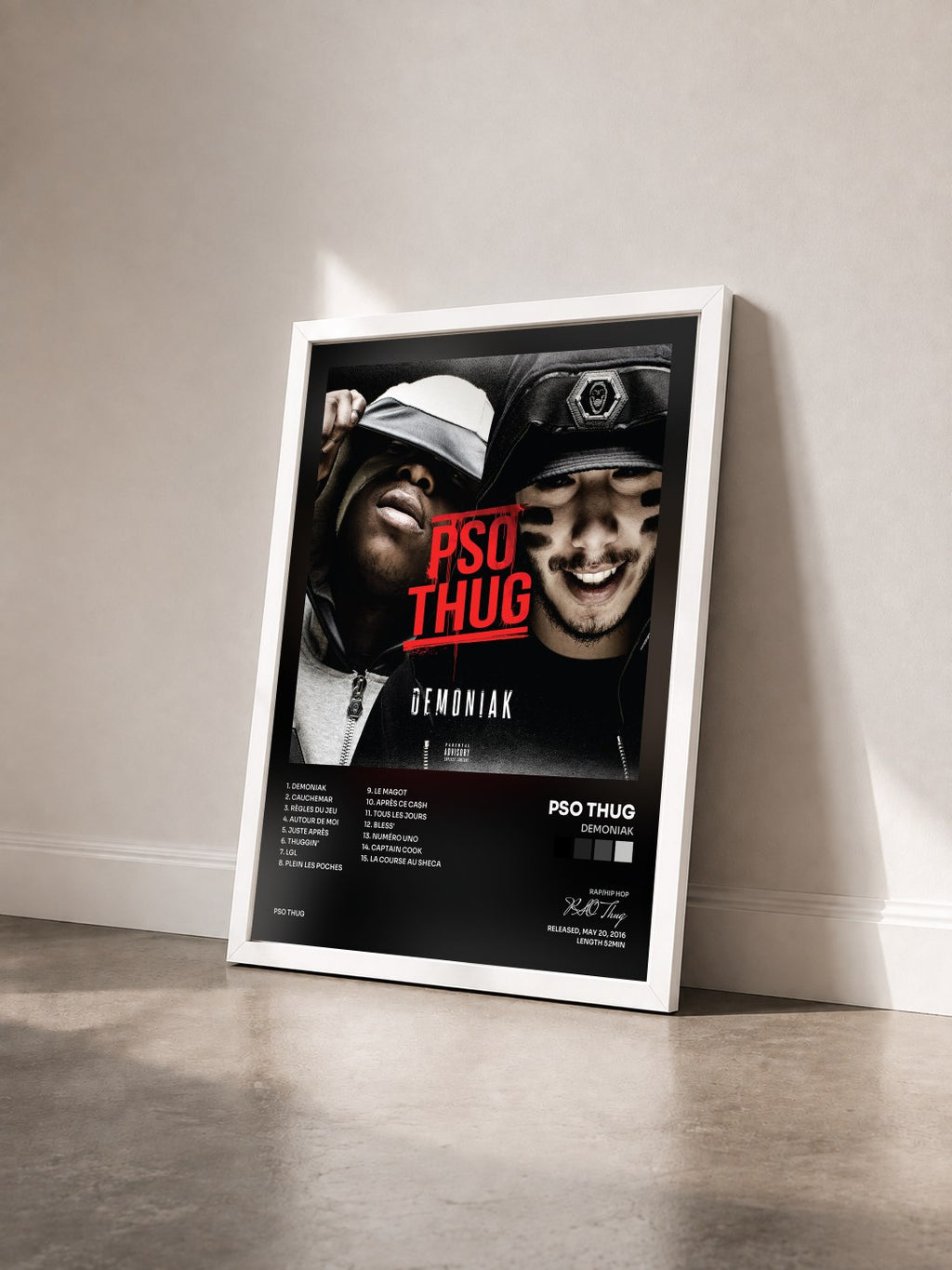 #blanc Tableau de l'album Demoniak de PSO Thug vu de trois quarts, cadre blanc