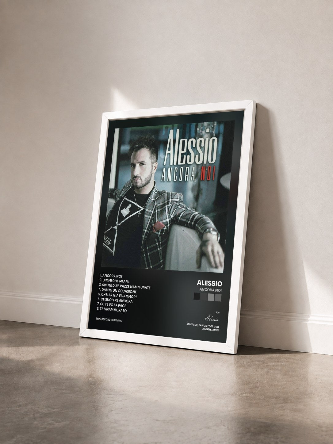 #blanc Tableau de l'album Ancora noi de Alessio vu de trois quarts, cadre blanc