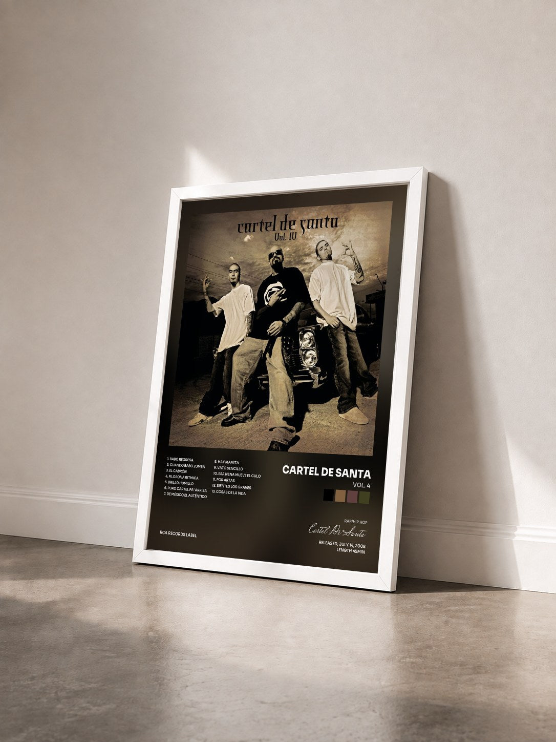 #blanc Tableau de l'album Vol. 4 de Cartel De Santa vu de trois quarts, cadre blanc