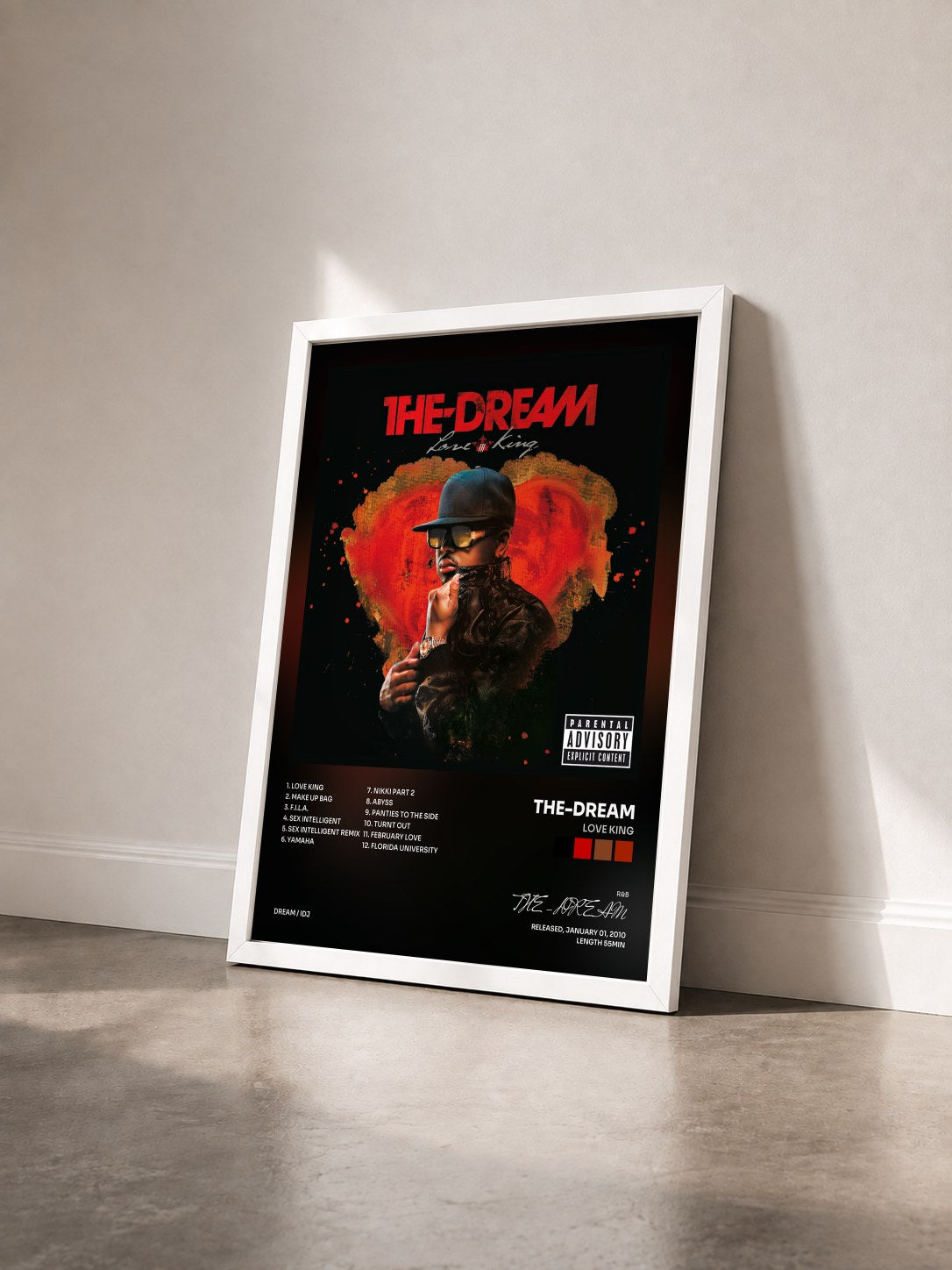 #blanc Tableau de l'album Love King de THE-DREAM vu de trois quarts, cadre blanc