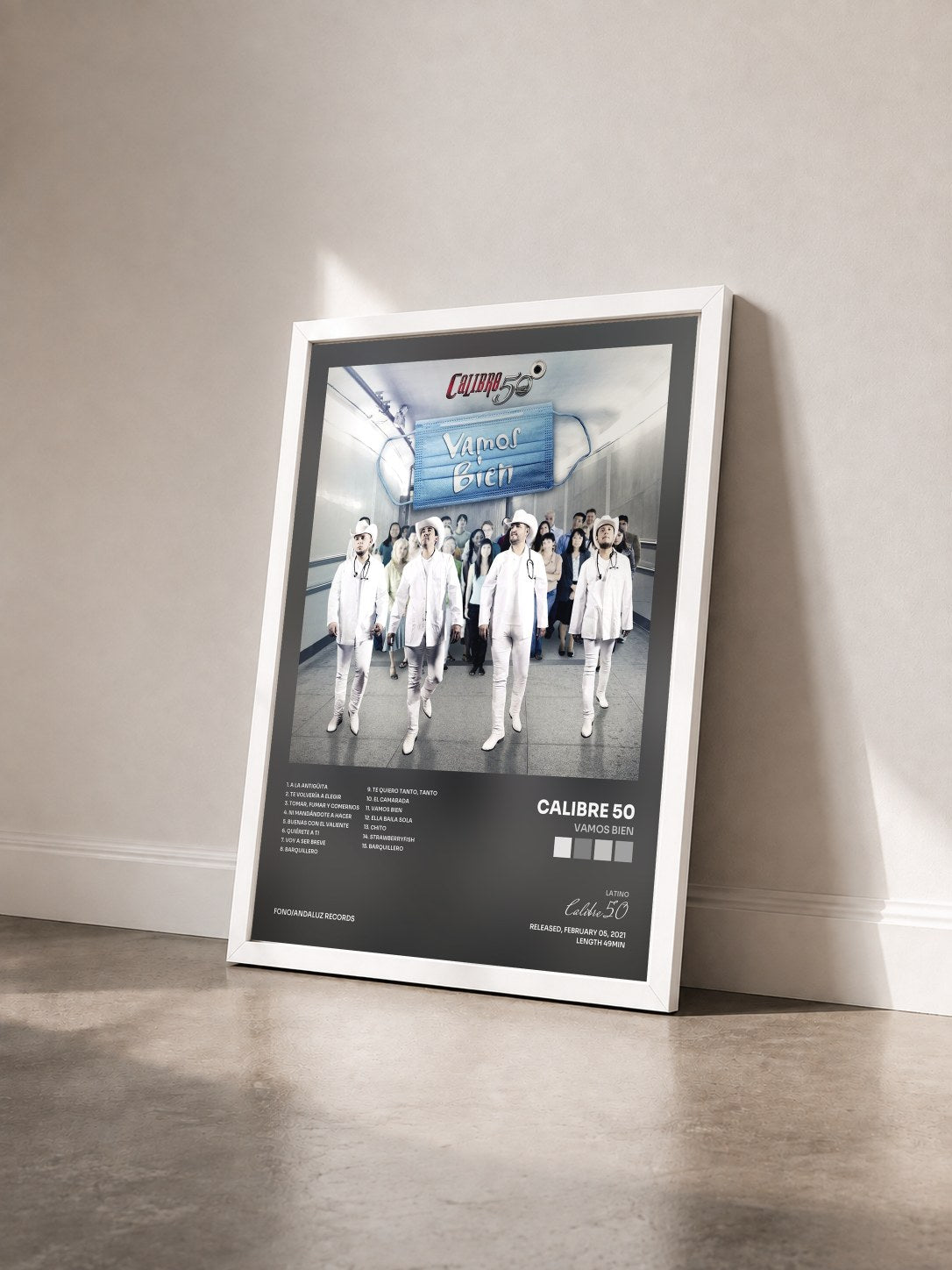 #blanc Tableau de l'album Vamos Bien de Calibre 50 vu de trois quarts, cadre blanc
