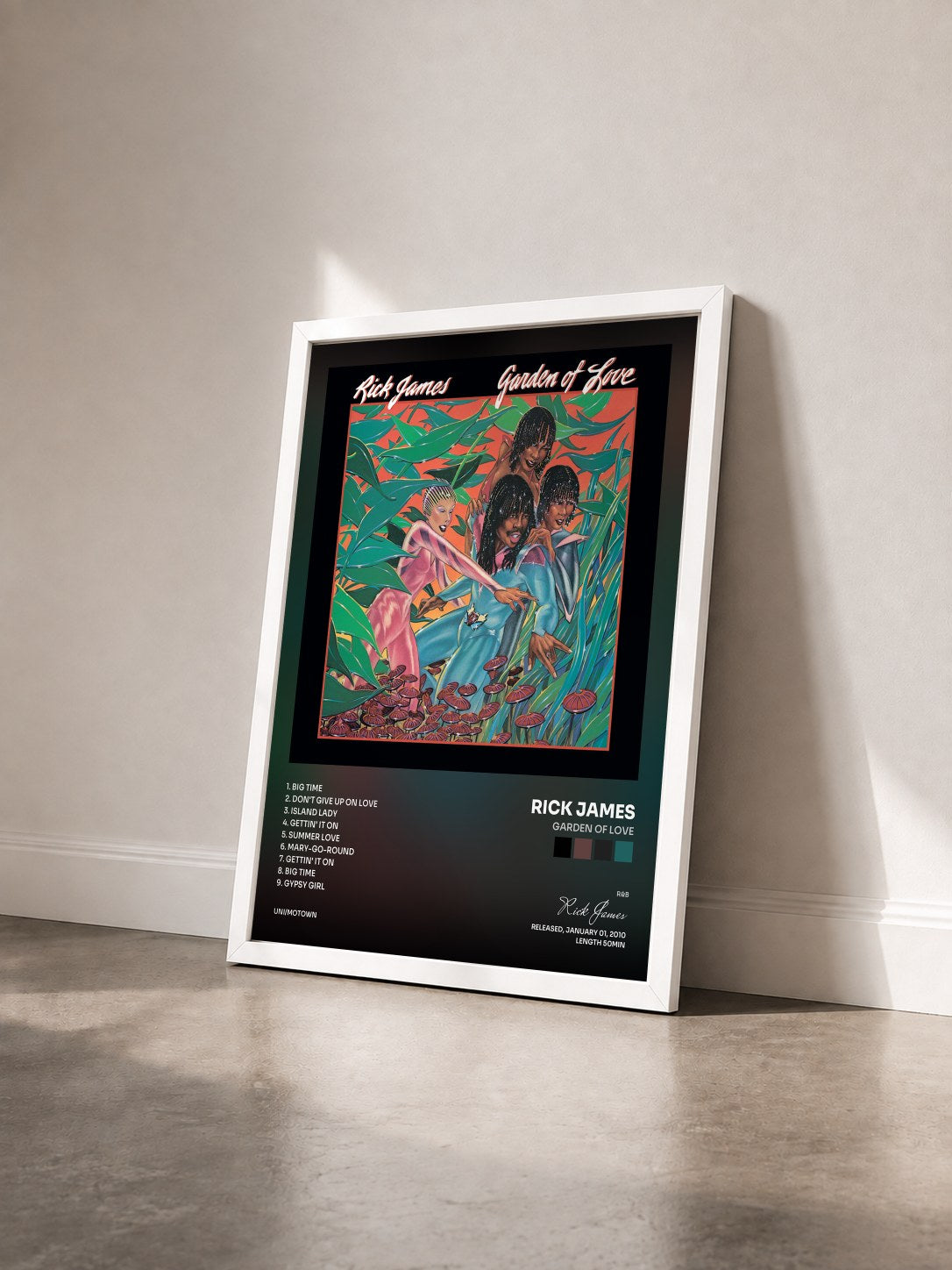 #blanc Tableau de l'album Garden Of Love de Rick James vu de trois quarts, cadre blanc