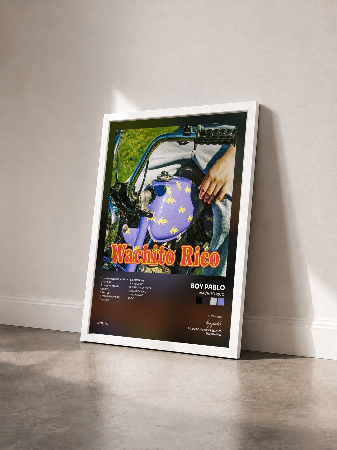 #blanc Tableau de l'album Wachito Rico de boy pablo vu de trois quarts, cadre blanc