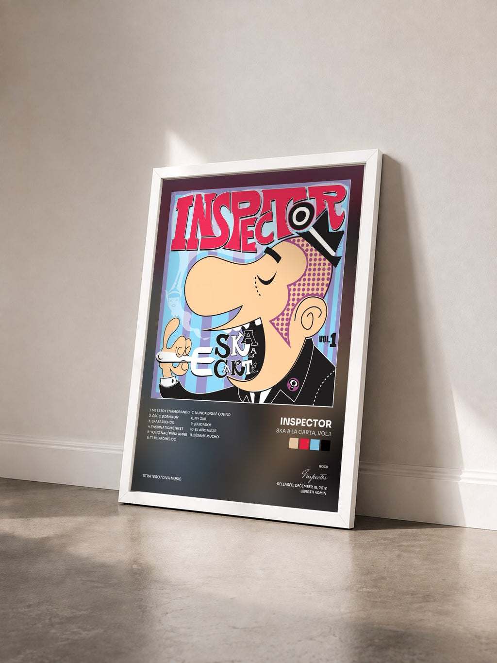 #blanc Tableau de l'album Ska a La Carta, Vol.1 de Inspector vu de trois quarts, cadre blanc