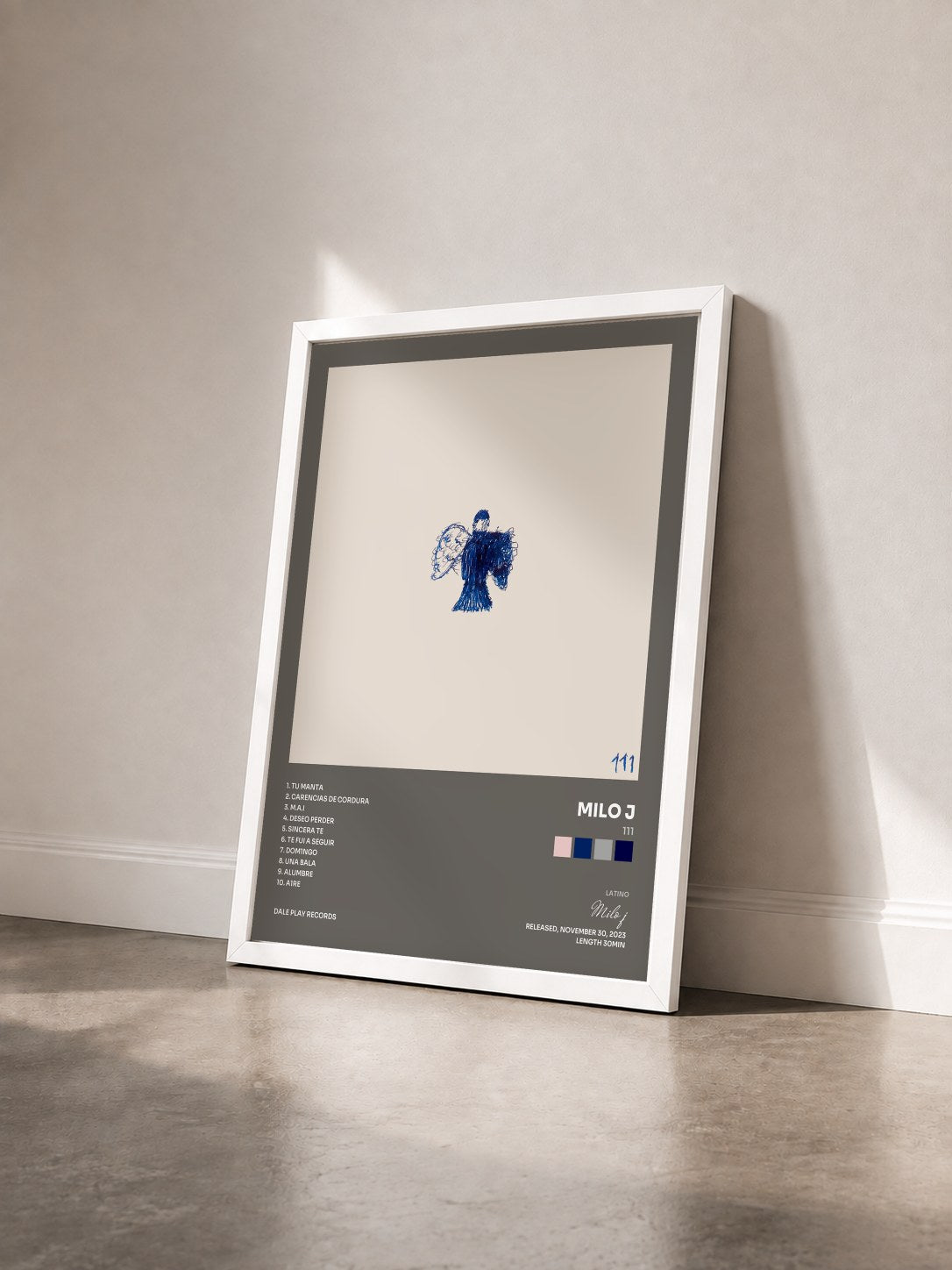 #blanc Tableau de l'album 111 de Milo j vu de trois quarts, cadre blanc