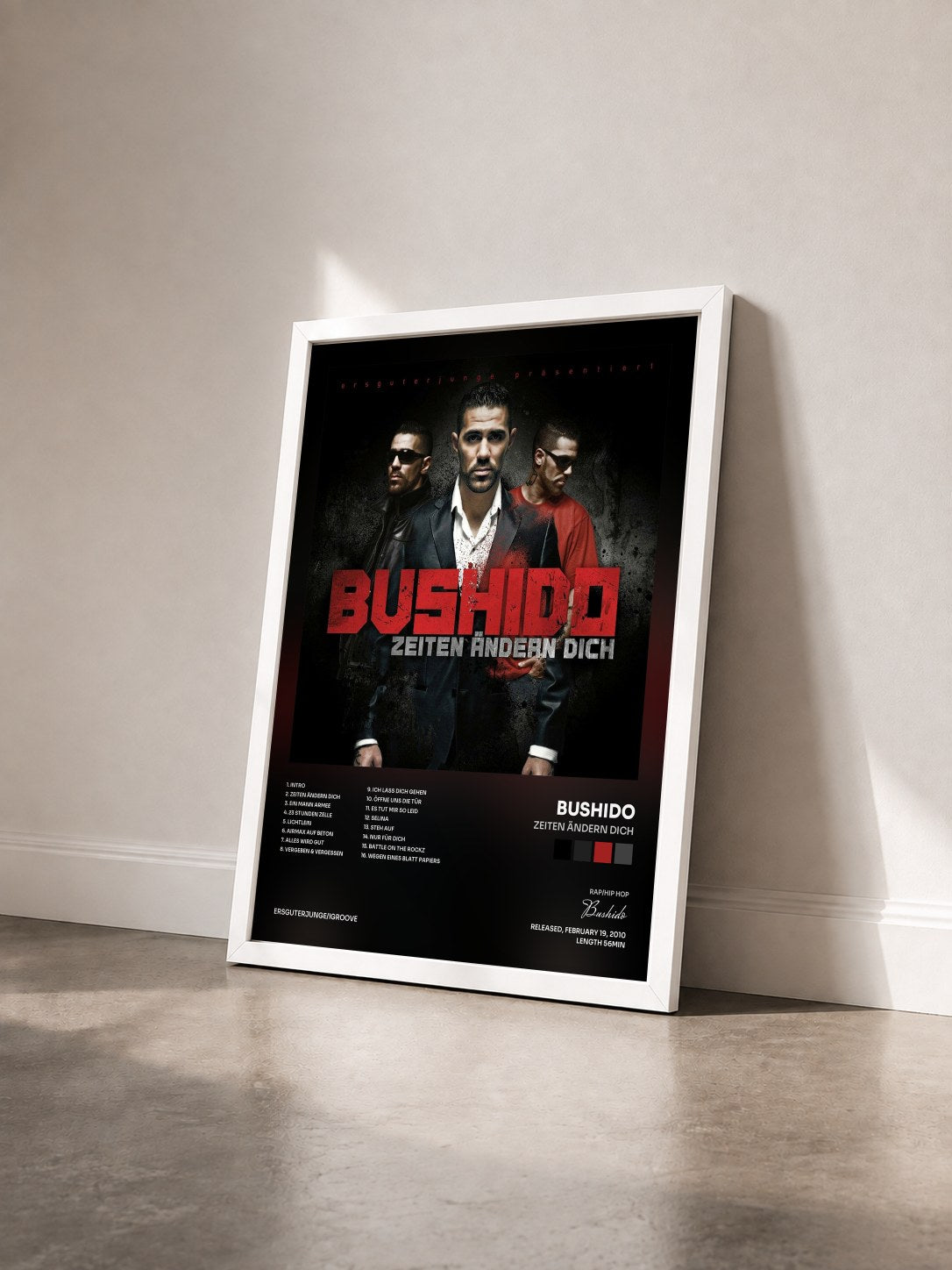 #blanc Tableau de l'album Zeiten ändern dich de Bushido vu de trois quarts, cadre blanc