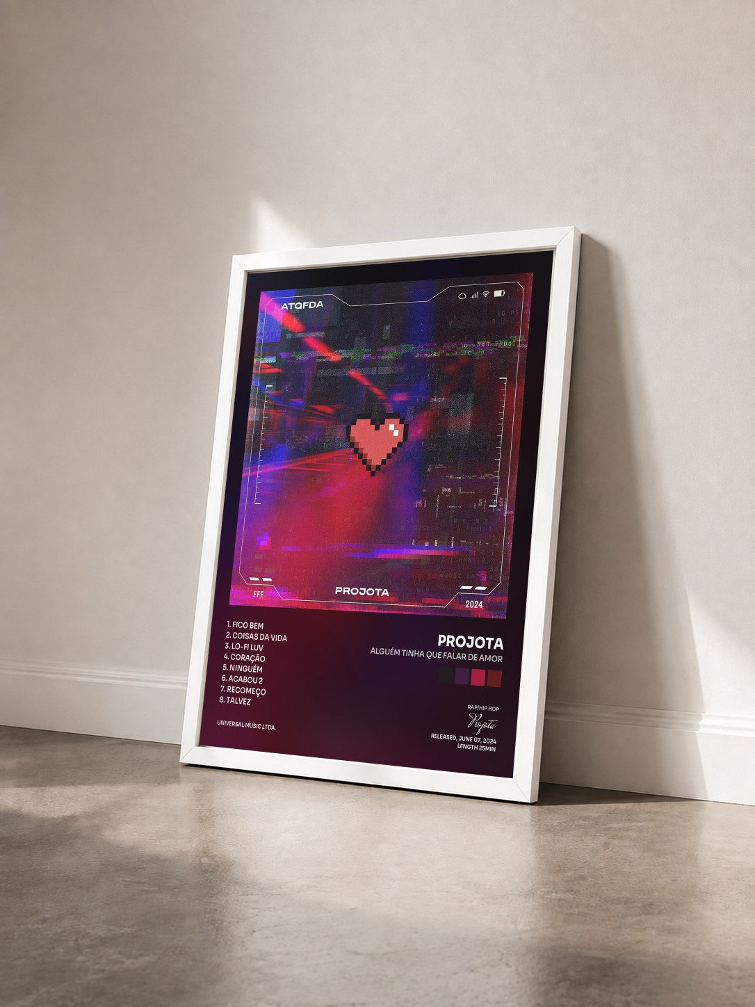#blanc Tableau de l'album Alguém Tinha Que Falar De Amor de Projota vu de trois quarts, cadre blanc