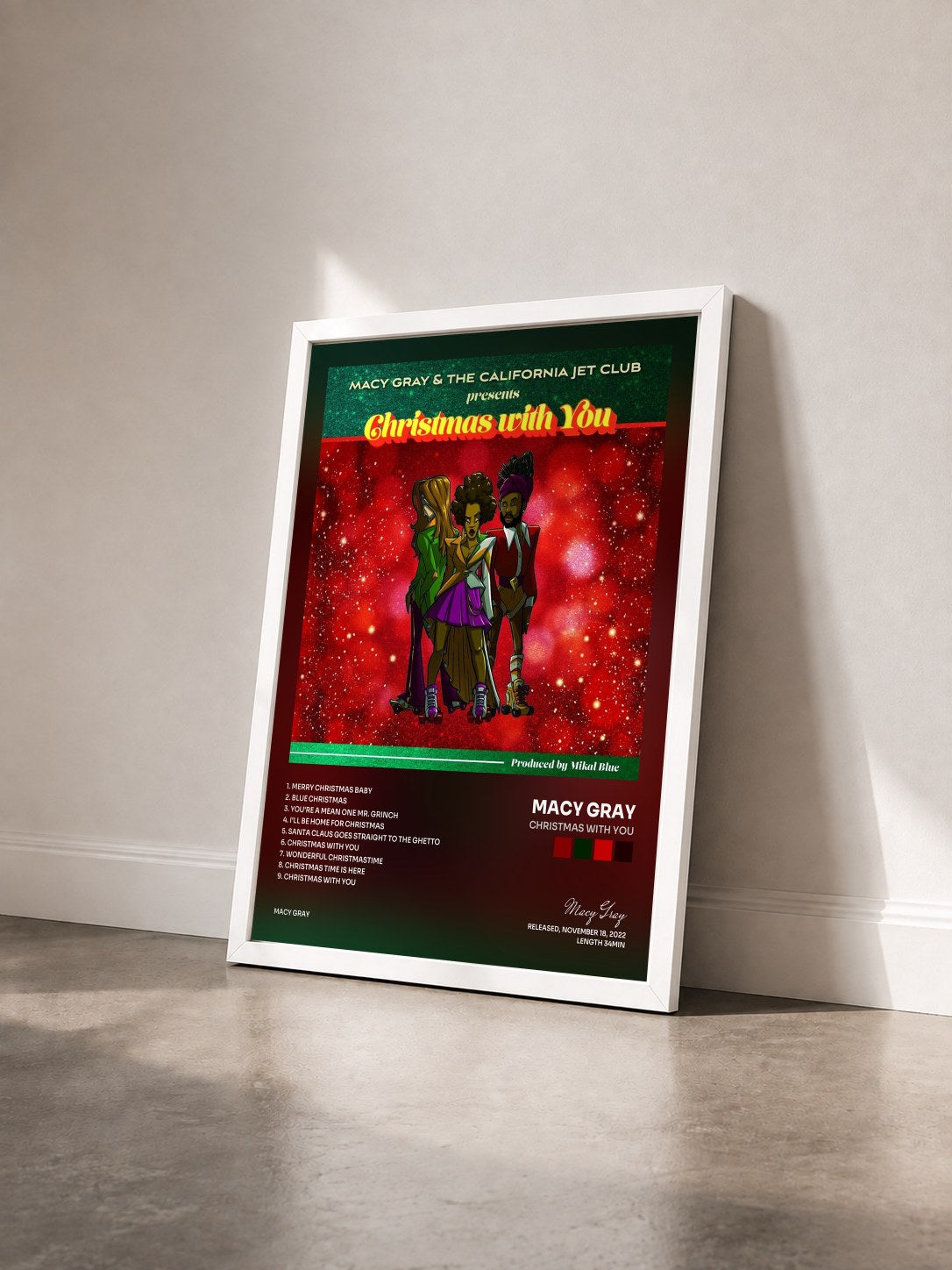 #blanc Tableau de l'album Christmas with You de Macy Gray vu de trois quarts, cadre blanc
