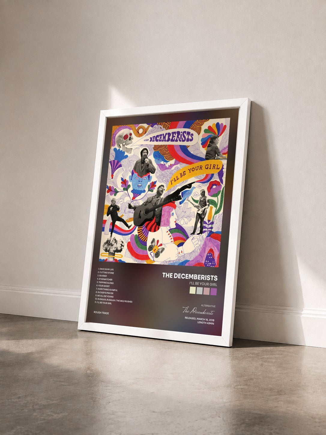 #blanc Tableau de l'album I'll Be Your Girl de The Decemberists vu de trois quarts, cadre blanc