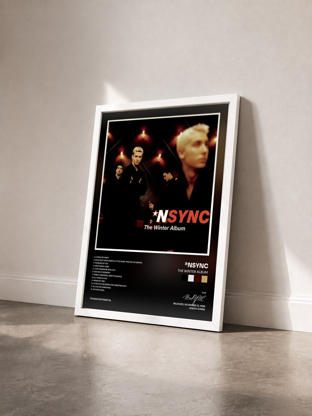 #blanc Tableau de l'album The Winter Album de *NSYNC vu de trois quarts, cadre blanc