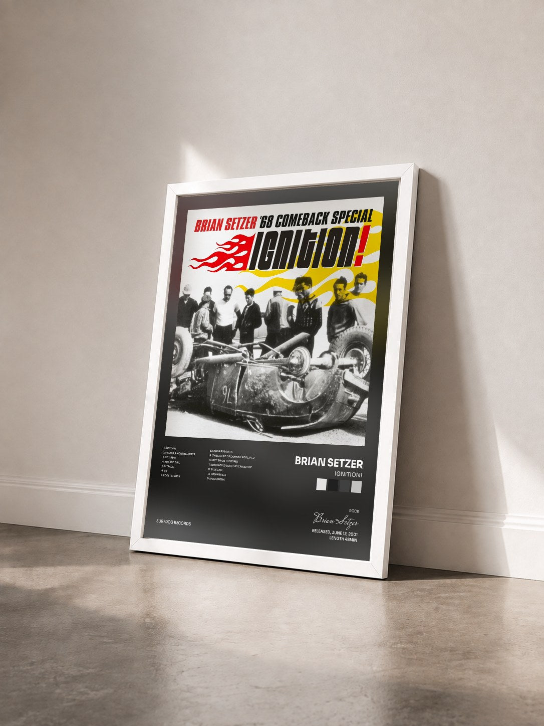 #blanc Tableau de l'album Ignition! de Brian Setzer vu de trois quarts, cadre blanc