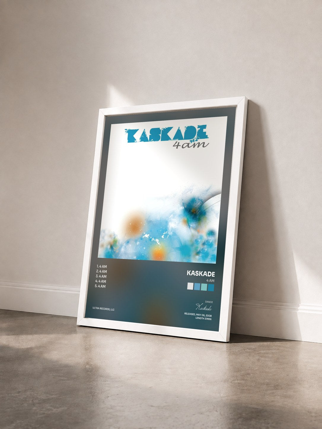 #blanc Tableau de l'album 4 AM de Kaskade vu de trois quarts, cadre blanc